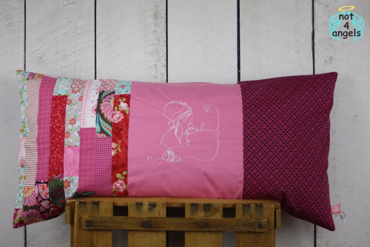 Kissenbezug Patch-Streifen pink Stickerei Vogelnest 40 x 80