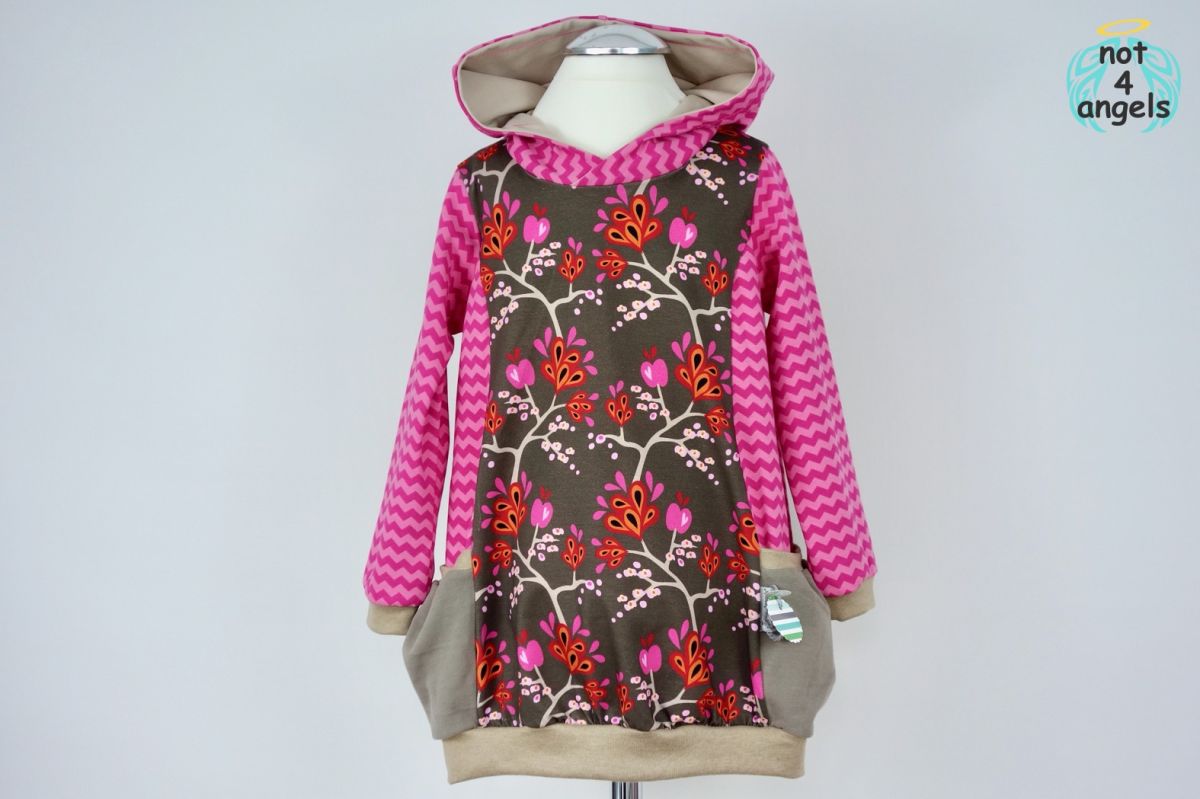 Kaputzen-Kleid Herzblumen auf braun Gr. 98