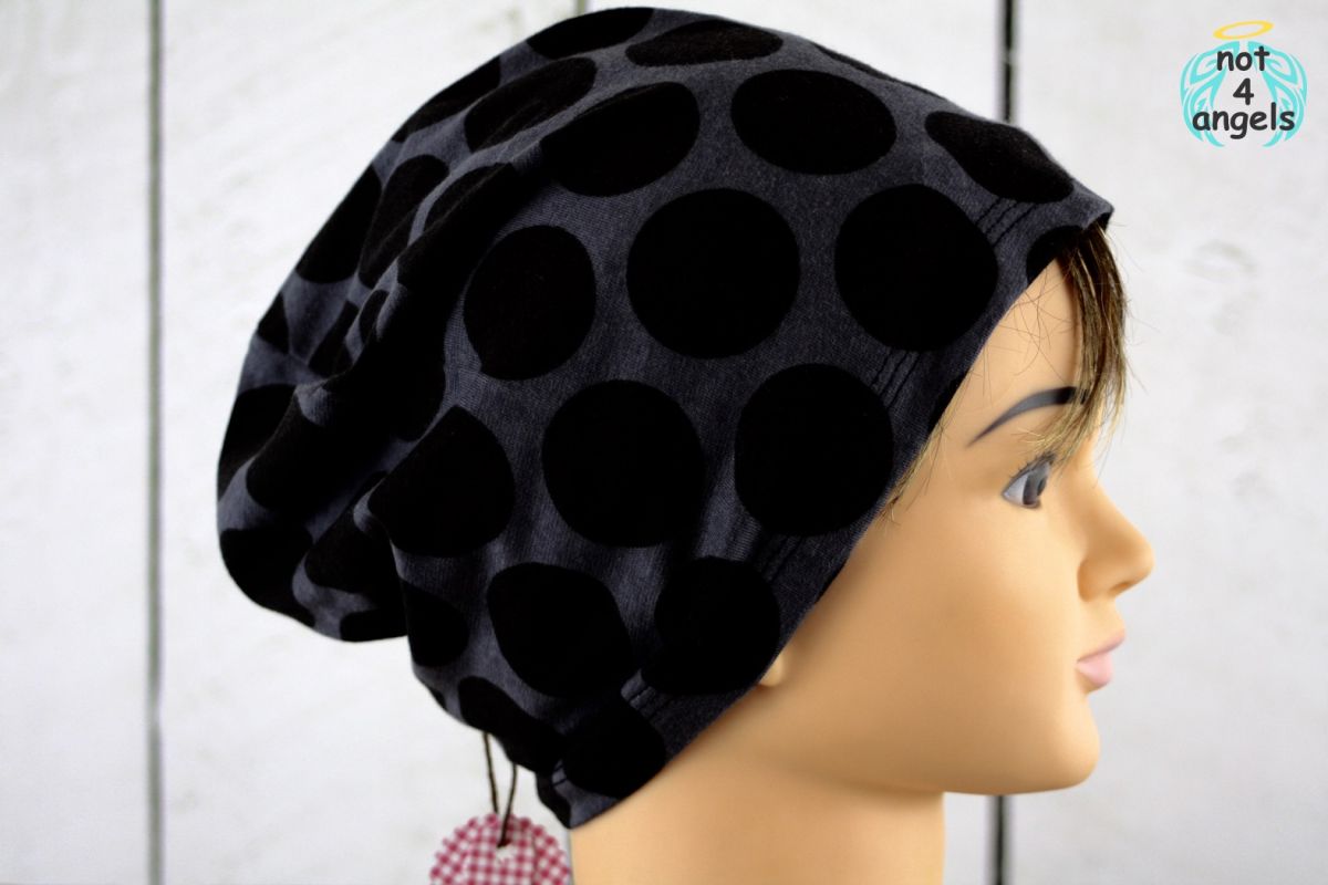 Beanie Maxi-Dots schwarz-grau Erwachsene