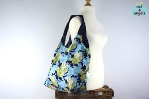 Einkaufsbeutel große Blüten auf blau